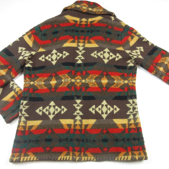 Vintage Ralph Lauren Cardigan Sweater Sz M Hand Knit Western Aztec Design - Picture 5 of 6